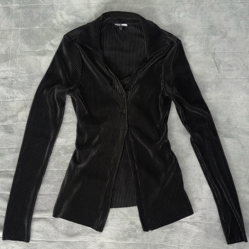 Fashion Nova Silky Black Ribbed Blazer